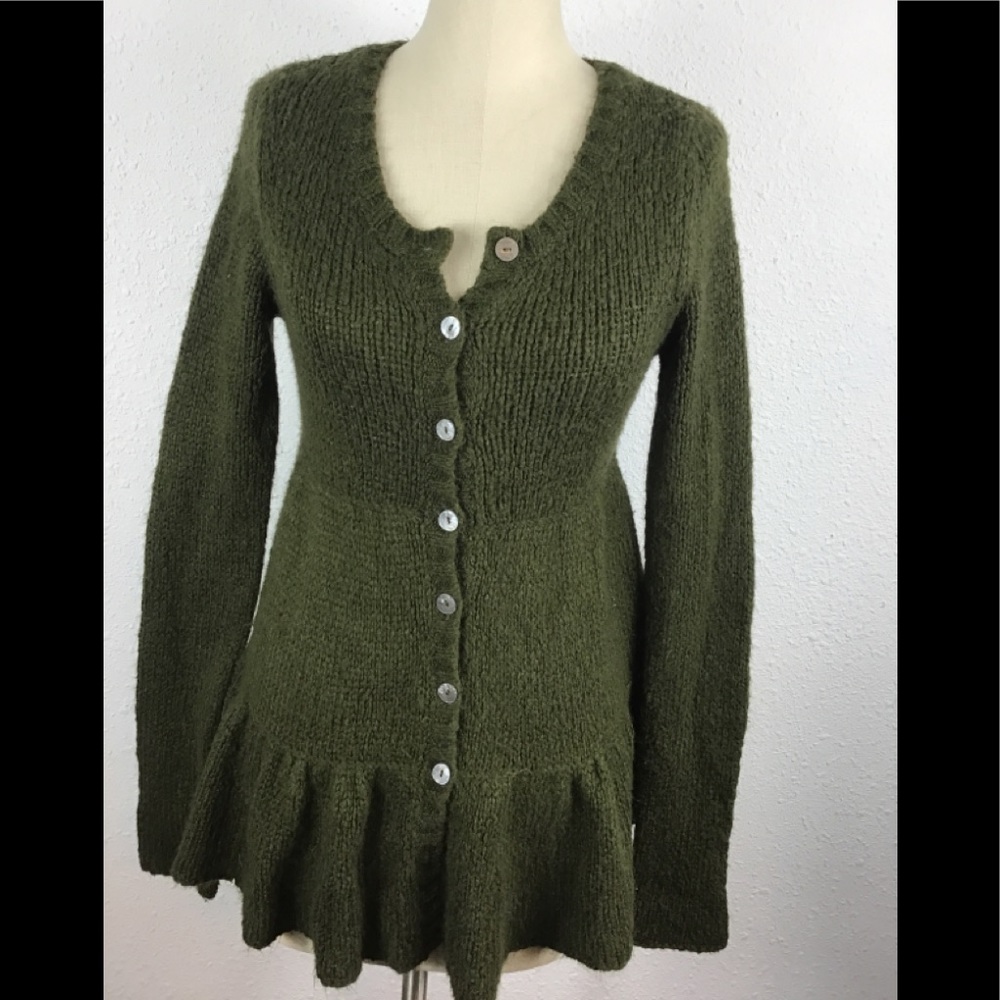 Free people green button up sweater size small